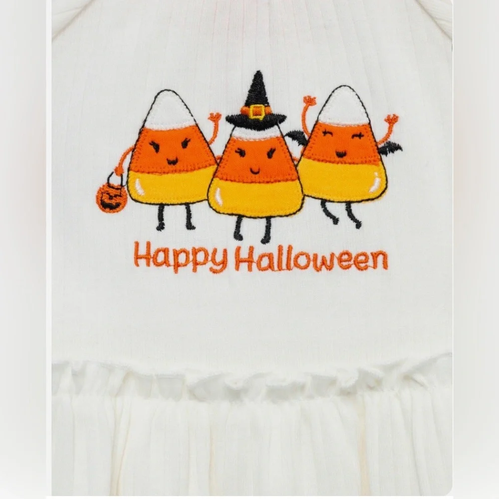 NWT- Little Me Halloween 3-Piece Candy Corn Outfit W/Headband Baby Girls, 6 mos
